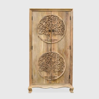 szafa rzeźbiona natural tree 90x45x180 cm na wprost zamknięte drzwi z dwoma okrągłymi motywami drzewa życia