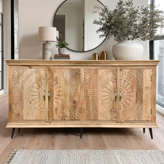 Rzeźbiona Komoda Indyjska Boho z Drewna Mango 195 cm | Meble Drewniane