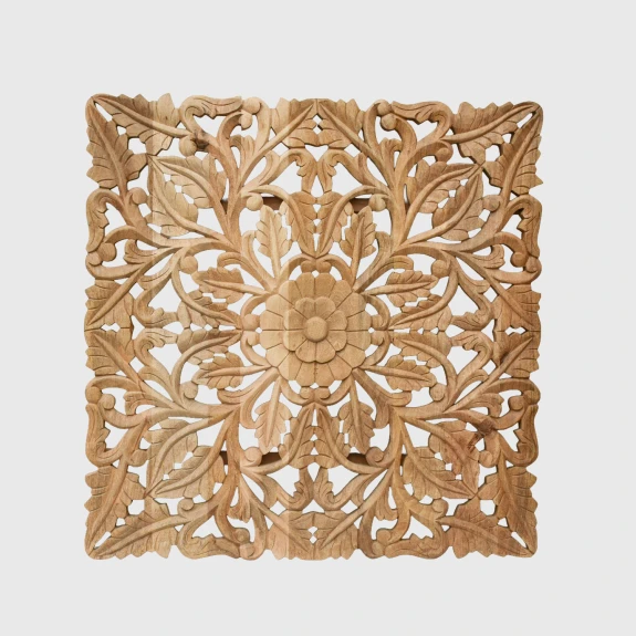 dekoracja drewniana na ścianę panel rzeźbiony 90x90 cm boho loco z litego mango naturalny odcień front
