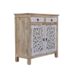 komoda indyjska mango z lustrem biała przecierana shabby chic rzeźbione geometryczne drzwi skos z lewej