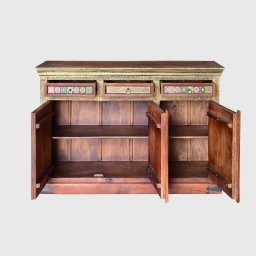 Meble Orientalne | Komoda Złota z Kafelkami Madera Drewno Mosiądz 150 cm