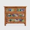 komoda boho nomada 88 cm z litego drewna mango kolorowe ceramiczne kafelki 4 szuflady na wprost naturalny kolor