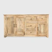 komoda drewniana monsoon 175x42x90 cm na wprost naturalny kolor drewna mango rzeźbione fronty 4 szuflady
