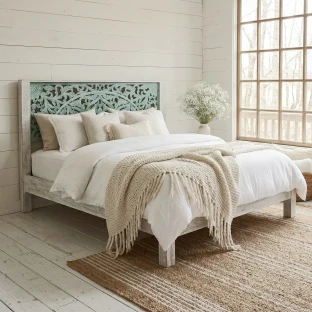 Łóżko Drewniane Rzeźbione 160x200 Meble Boho Sypialnia