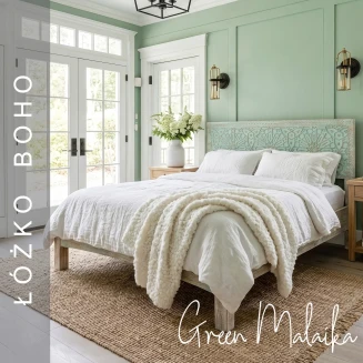 Drewniane Łóżko Boho Green Malaika 160x200 Rzeźbione Mango