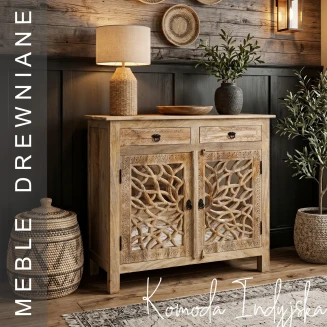 Meble Drewniane | Naturalna Komoda Indyjska z Lustrami 97 cm