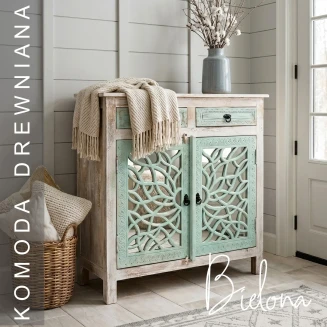 Komoda Drewniana z Lustrami Postarzana Miętowa 97 cm