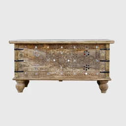 Meble Boho | Indyjska Skrzynia Drewniana z Lusterkami Mango 89 cm