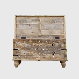 Meble Boho | Indyjska Skrzynia Drewniana z Lusterkami Mango 89 cm