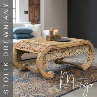 Meble Orientalne | Stolik Rzeźbiony 120 cm Mango Naturalne