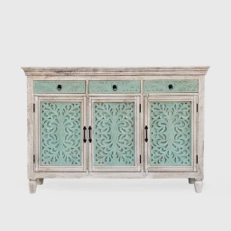 Meble Boho | Komoda Indyjska Drewniana Rzeźbiona Miętowa 150 cm