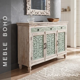 Meble Boho | Komoda Indyjska Drewniana Rzeźbiona Miętowa 150 cm