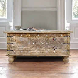 Meble Boho | Indyjska Skrzynia Drewniana z Lusterkami Mango 89 cm
