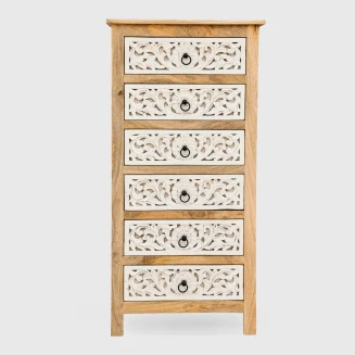 Meble Orientalne | Komoda Indyjska Słupek z 6 Szufladami Mango 130 cm