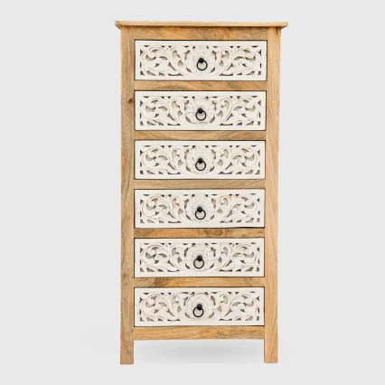 Meble Orientalne | Komoda Indyjska Słupek z 6 Szufladami Mango 130 cm