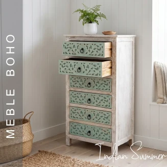 Meble Boho | Komoda Indyjska Słupek z 6 Szufladami Mango 130 cm