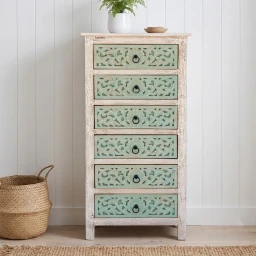 Meble Boho | Komoda Indyjska Słupek z 6 Szufladami Mango 130 cm
