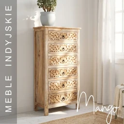 Meble Indyjskie | Komoda Rzeźbiona Słupek z 6 Szufladami Mango 130 cm