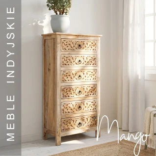 Meble Indyjskie | Komoda Rzeźbiona Słupek z 6 Szufladami Mango 130 cm