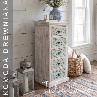 Meble Orientalne | Komoda Indyjska Słupek 5 Szuflad Mango 125 cm
