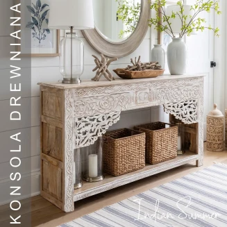 Meble Orientalne | Konsola Indyjska Rzeźbiona Mango Boho 150 cm