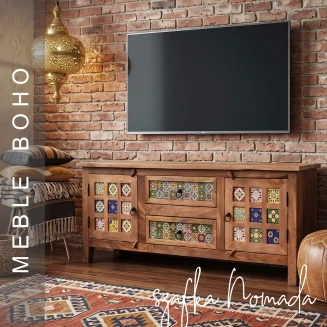 Meble Boho | Szafka RTV Nomada Lite Drewno  Kafelki 150 cm