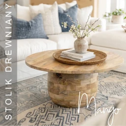 Stolik Drewniany Kawowy Okrągły Mango Naturalny 90 cm