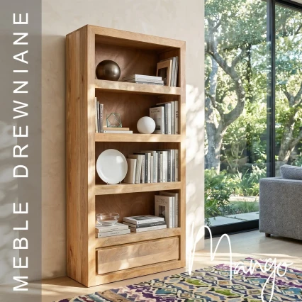 Meble Drewniane | Nowoczesna Biblioteczka z Szufladą 90 cm Mango