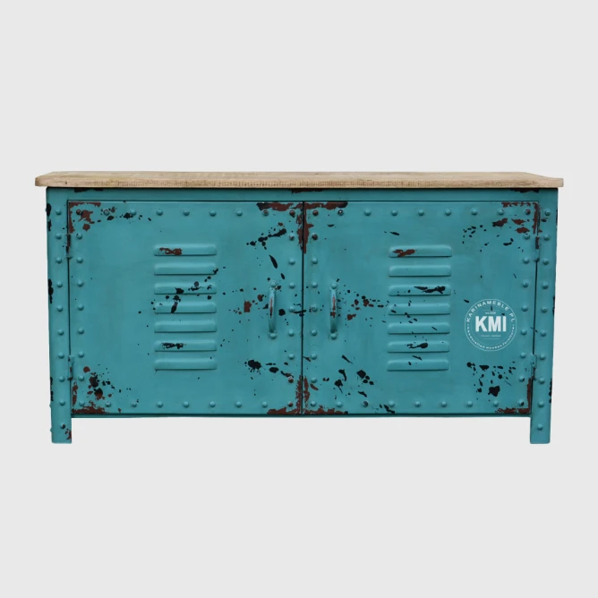 niebieska komoda industrialna Scrapyard 107 cm widok frontowy