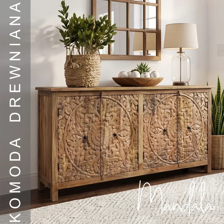 komoda indyjska Mandala 180 cm w aranżacji salonu