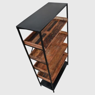 biblioteczka z drewna teak i metalu widok z góry