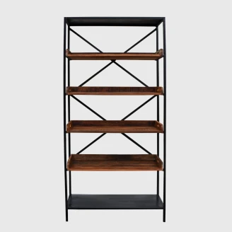 biblioteczka loftowa Warehouse teak i metal 190 cm widok frontowy