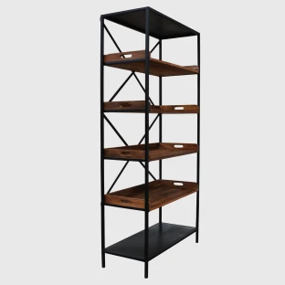 Biblioteczka loftowa Warehouse z drewna teak i metalu 190 cm