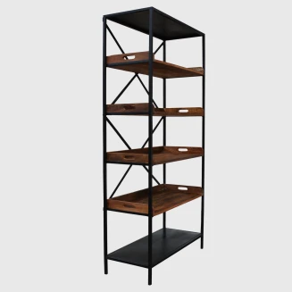 Biblioteczka loftowa Warehouse z drewna teak i metalu 190 cm