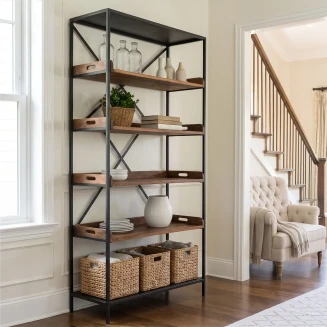 Biblioteczka loftowa Warehouse z drewna teak i metalu 190 cm