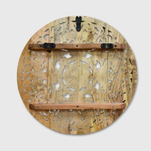Okrągły panel rzeźbiony z drewna mango biały przecierany 60 cm