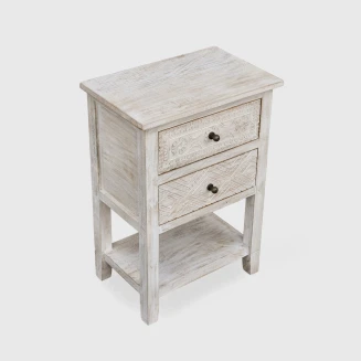Drewniana Szafka Nocna Bielona Mango 46 cm - Meble Hampton