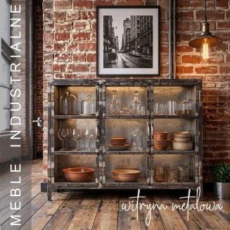 Metalowa Witryna Loft Postarzana | Meble Industrialne do Jadalni