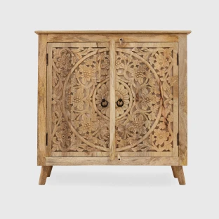 Rzeźbiona Komoda Indyjska Lite Drewno Naturalna 90 cm
