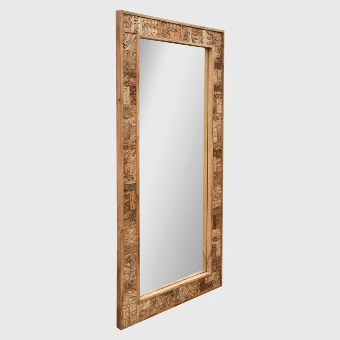 rzezbione lustro stojace z drewna mango profil pod katem styl orientalny