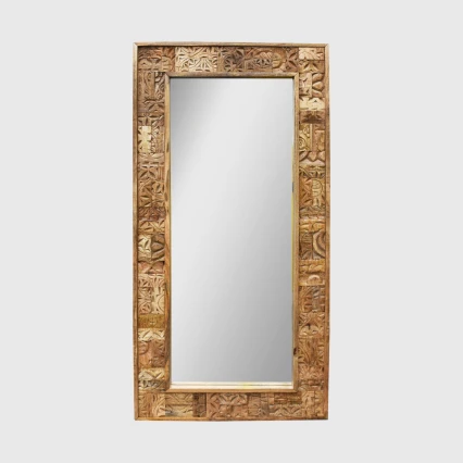 Rzeźbione Lustro Indyjskie Lite Drewno Yasmin 120x60 cm