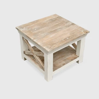 kwadratowy drewniany stolik kawowy hampton biały 60x60cm widok z góry pokazujący jasny blat