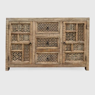 Meble Indyjskie | Rzeźbiona Komoda Boho Shanti Drewno Mango Patynowane 150 cm