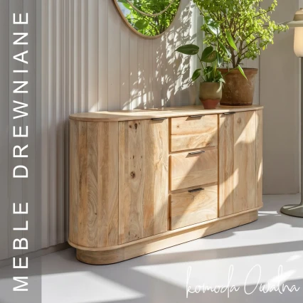 Komoda Owalna Drewniana Naturalna 150 cm Nowoczesny Styl