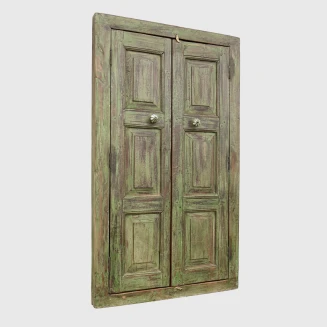 Stare Okno Indyjskie Lustro z Okiennicami Zielone 135 cm