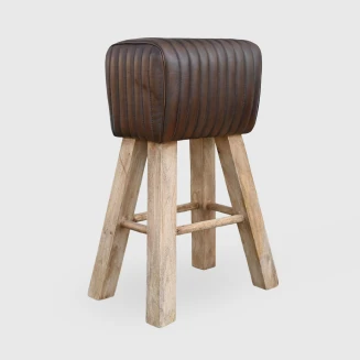 Hoker Drewniany Kozioł Skóra Naturalna Loft 75 cm
