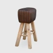 Hoker Drewniany Kozioł Skóra Naturalna Loft 75 cm