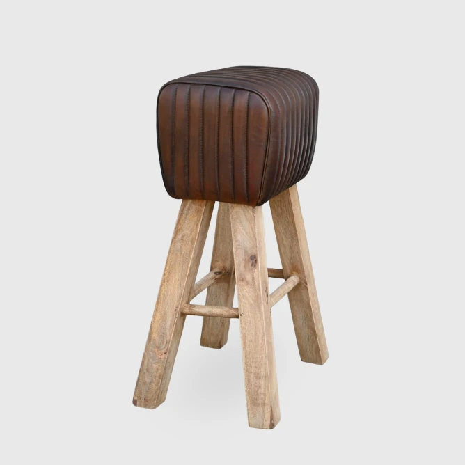 Hoker Drewniany Kozioł Skóra Naturalna Loft 75 cm
