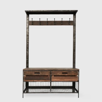 Industrialny Wieszak z Ławką Off Road Stare Drewno 100 cm