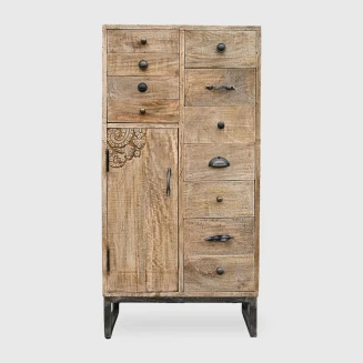 Wąska Komoda Loftowa z Drewna Postarzana 55 cm